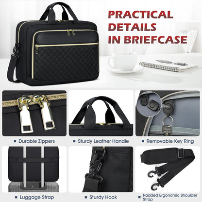 NEWHEY 17.3 Inch Laptop Bag for Women Briefcase Computer Bag Business Notebook Case Waterproof Shoulder Bag Crossbody Bag for Business Black.