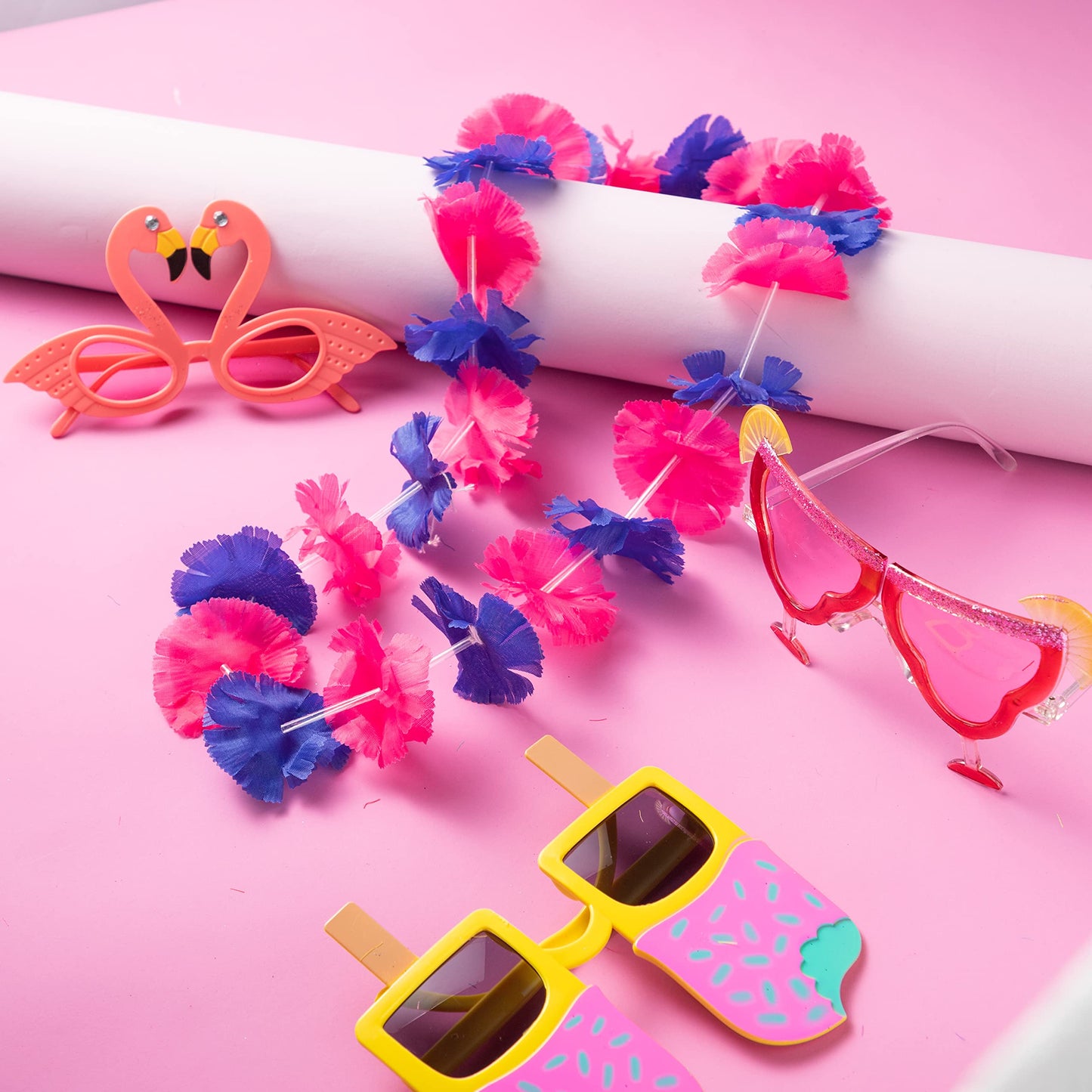 JOYIN 12 Pack Luau Party Glasses and 12 Pack Hawaiian Leis, Flower Lei Garlands, Novelty Sunglasses, Tropical Birthday Summer Beach Party Decoration Accessories
