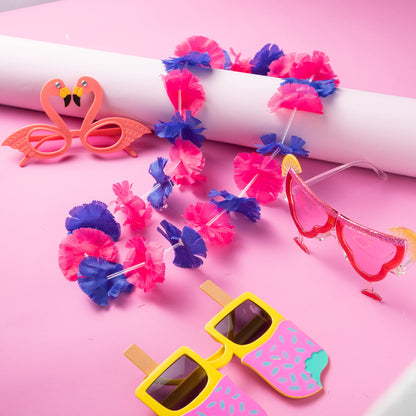 JOYIN 12 Pack Luau Party Glasses and 12 Pack Hawaiian Leis, Flower Lei Garlands, Novelty Sunglasses, Tropical Birthday Summer Beach Party Decoration Accessories