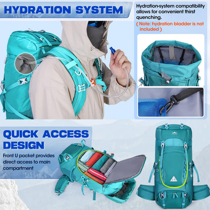 IGOLUMON trekking backpack 60L hiking backpack for men and women travel backpack large backpack with rain cover for camping trekking mountaineering outdoor travel, green