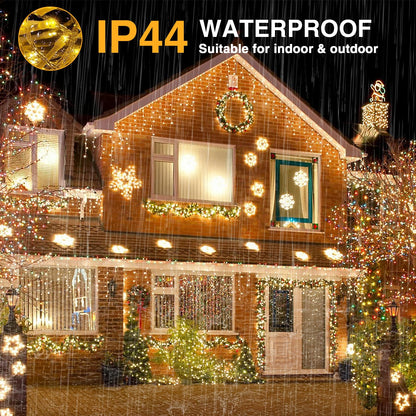 GlobaLink 100M Christmas Lights Outdoor, 1000LED String Lights Outdoor Plug-in Balcony Warm White Waterproof IP44 with 8 modes for indoor and outdoor Christmas railing balcony garden decoration.