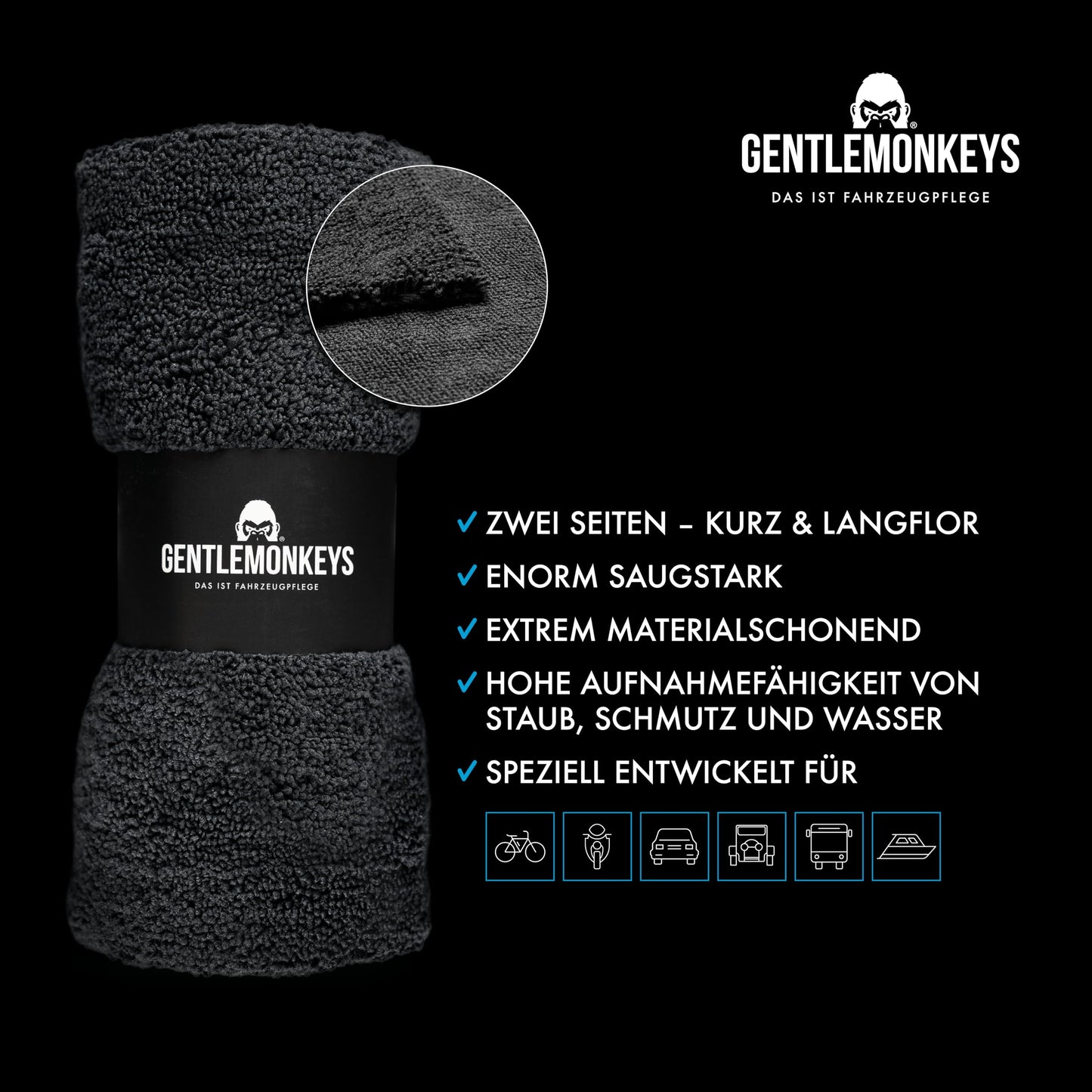GENTLEMONKEYS Microfiber Towels Car (4 pack) • Ultra soft & absorbent double-sided drying towels • Polishing cloths for gentle & scratch-free car polishing & care • 40x40cm