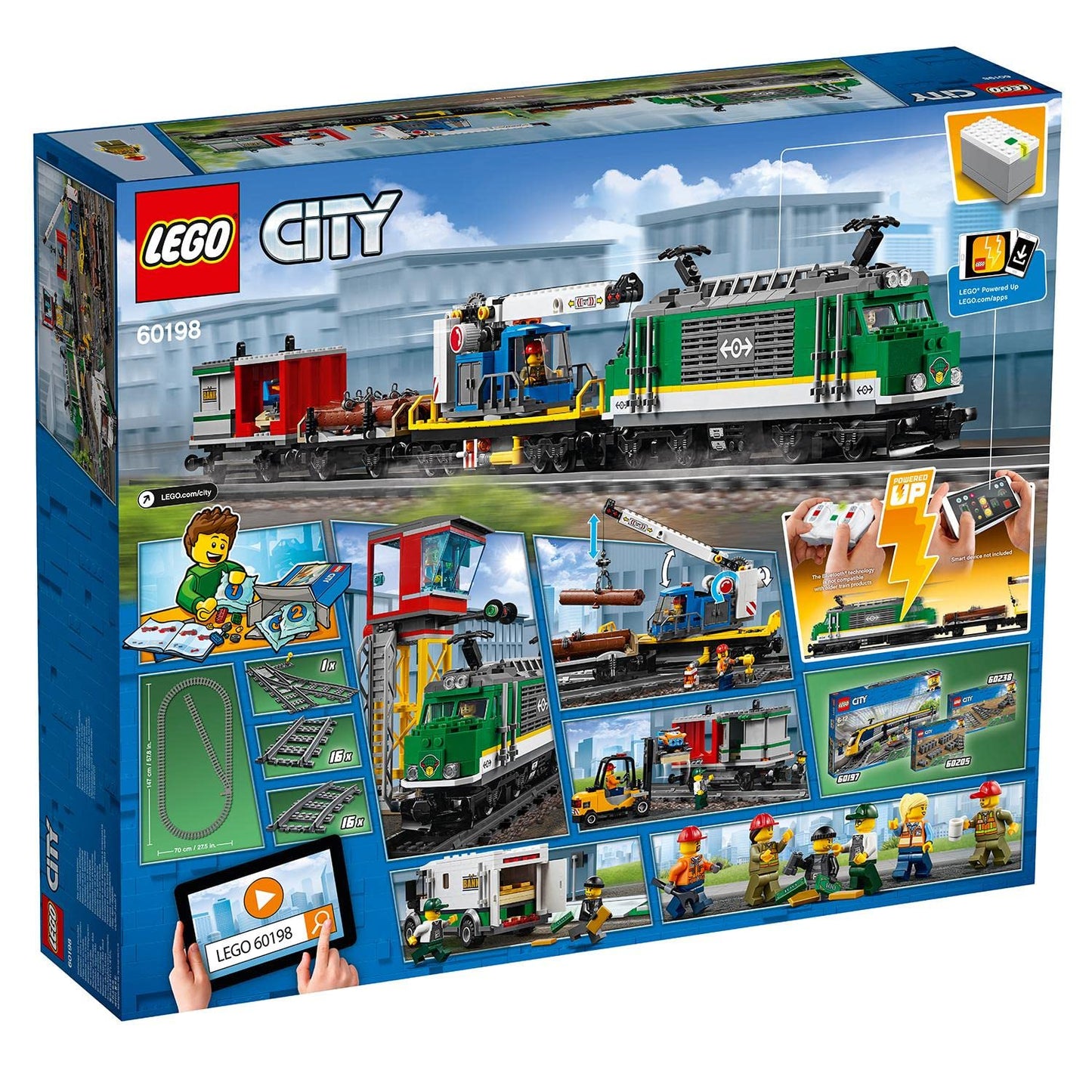 LEGO City Trains Cargo Train - Train toy, forklift, 32 track pieces, signal lights & 6 minifigures - Locomotive playset for kids - Creative gift for boys & girls aged 6+ - 60198