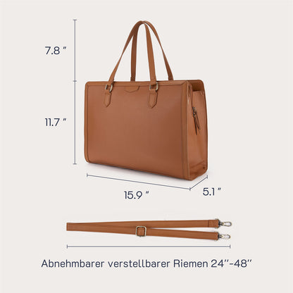 Missnine Laptop Handbag 15.6 Inch Laptop Bag Women's Teacher Bag Briefcase Shopper Large Work Bag Tote Bag Business Bag with 3 Compartments for Office School, Brown