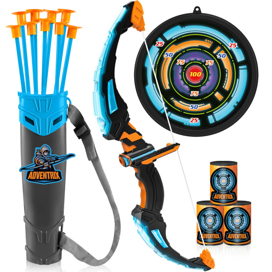 JOYIN Bow and Arrow Archery Toy Set for Kids, Light Up Archery Playset with glowing bow, 9 suction cup arrows, targets, and quiver.