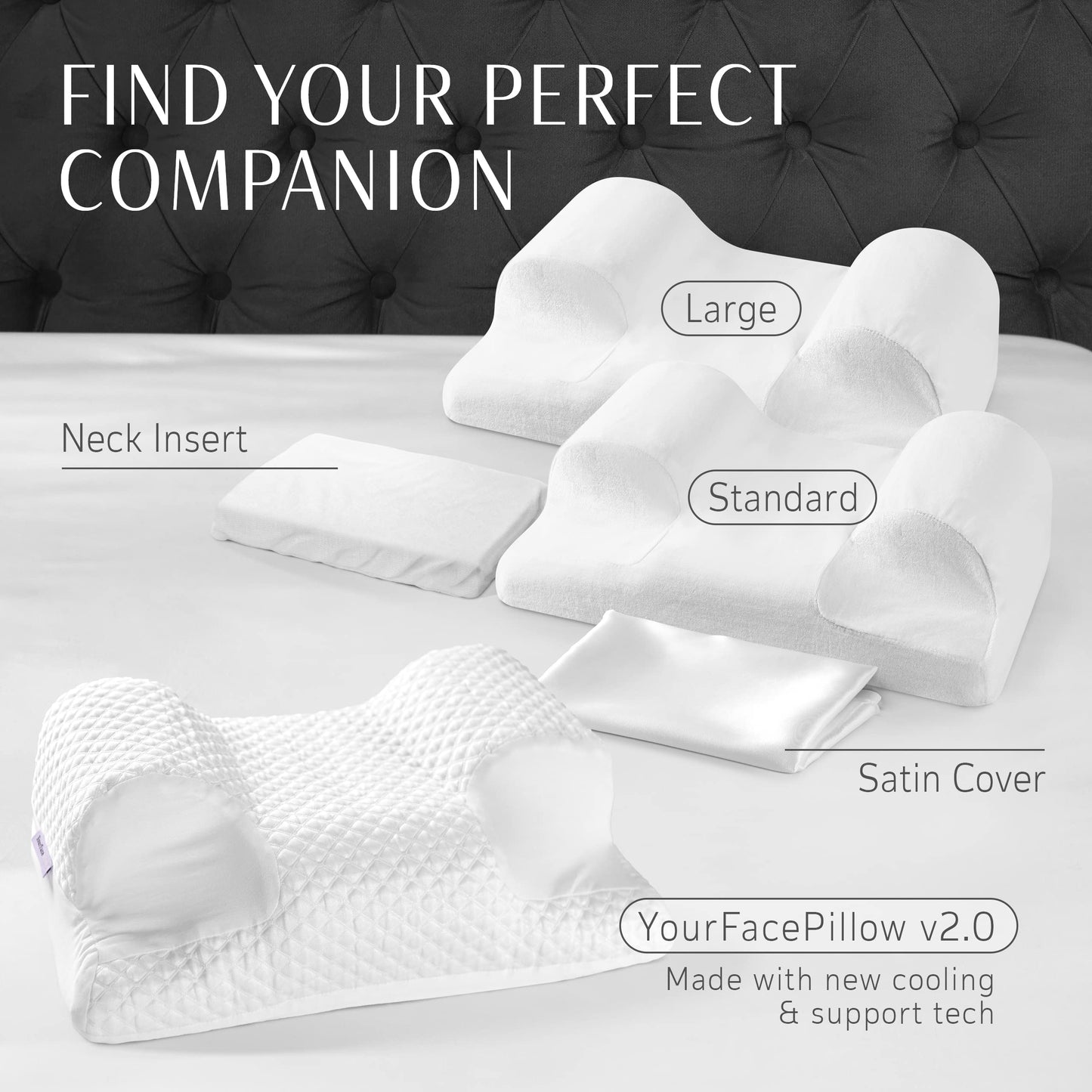 YourFacePillow - Memory Foam Beauty Pillow for anti-wrinkle, anti-aging, acne treatment, wrinkle prevention. Designed for back and side sleepers. (Standard size)