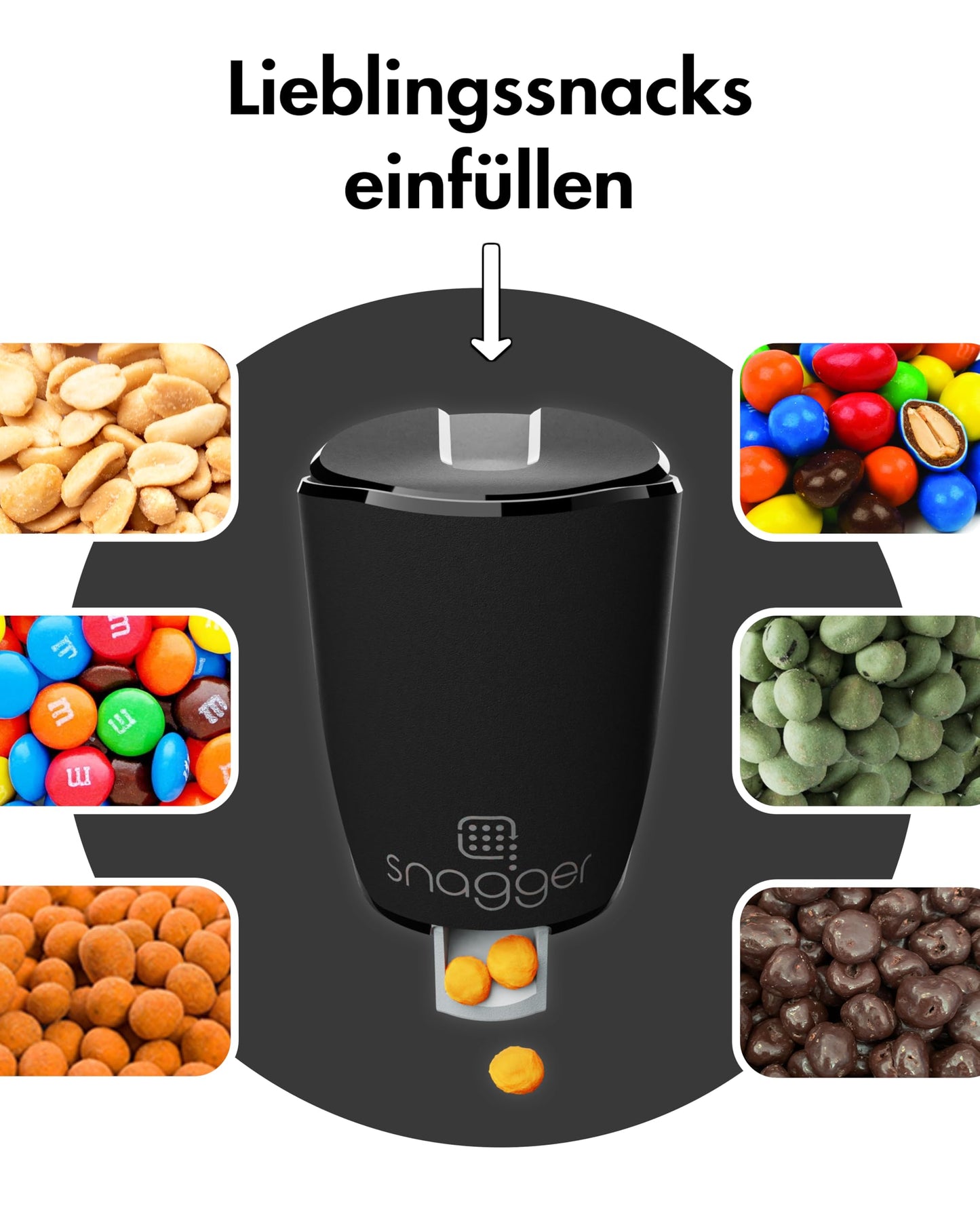 Snagger DOUBLE PACK - The snack dispenser/clean hands while snacking/suitable for peanuts, NicNacs, and more/gamer gift, gifts for men and women, Nicnac dispenser/(Double Pack Black Edition)