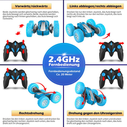 Rodzon Remote Control Car 3 4 5 6 7 8 9 Years Old Games LED Flashing RC Car Toy Boys Christmas Birthday Gifts Kids Toy 360° Flip Car Indoor Outdoor Outside Sand Beach Garden (Blue)
