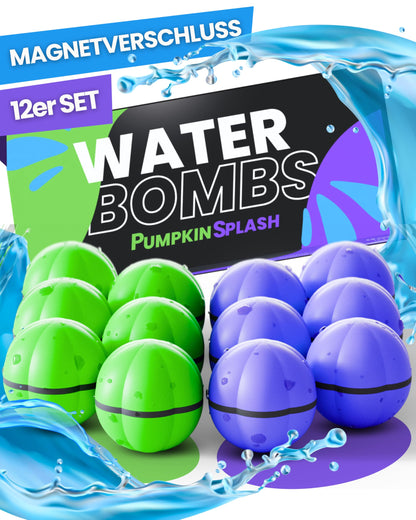 12 reusable water balloons in 2 vibrant team colors [fill up in 1 second] - made of premium silicone for HUGE fun - self-sealing magnetic water balloons - perfect garden toy for kids - set