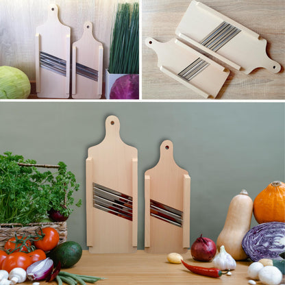 OSTENTO Cabbage Slicer | Mandoline Vegetable Slicer Wood - Cabbage Grater Cabbage Cutter Kraut Cutter Vegetable Slicer Sauerkraut Slicer Cucumber Slicer Potato Slicer - Made in EU (2 Blades)