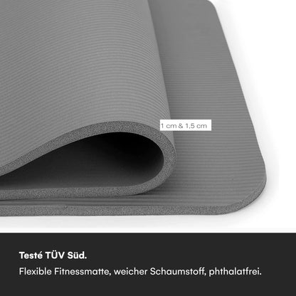 POWRX Gymnastics Mat I Yoga Mat (Gray, 190 x 60 x 1.5 cm) incl. carrying strap + bag + FREE exercise poster I skin-friendly sports mat, non-slip, phthalate-free.