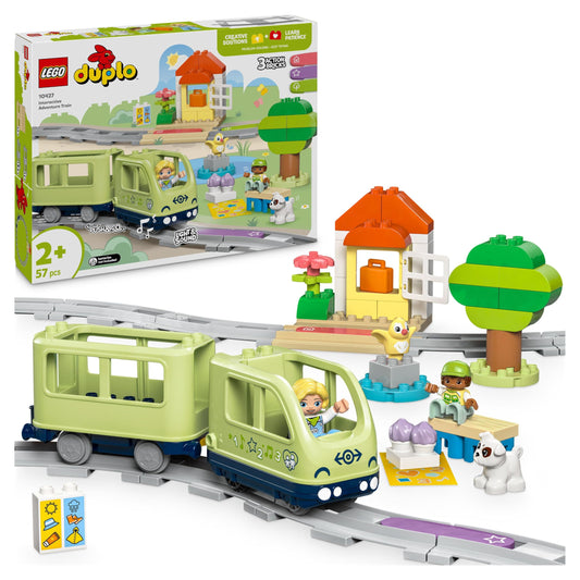 LEGO DUPLO Interactive Adventure Train - Educational toy for toddlers aged 2+ - 14 track pieces, action bricks with sounds, and 4 play figures - Gift idea for boys & girls - 10427.