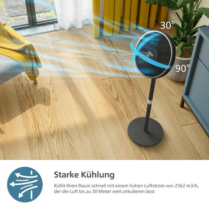PHILIPS Smart Stand Fan Series 3000. Powerful & extremely quiet SilentWings technology. 19 dB. 2-in-1 table & stand fan. Adjustable tilt & oscillation. App control. 12-hour timer. Black (CX3550/01)