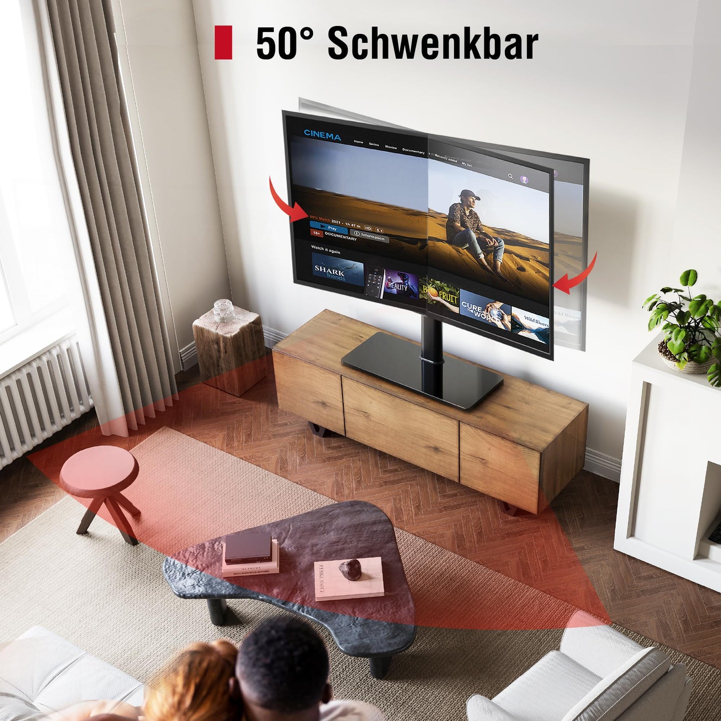 AOKCOS TV stand base TV stand height 1130mm for 43-75 85 inch TVs, tiltable swivel adjustable height TV stand, universal TV stand feet base Max VESA 600x400mm 50KG (black)