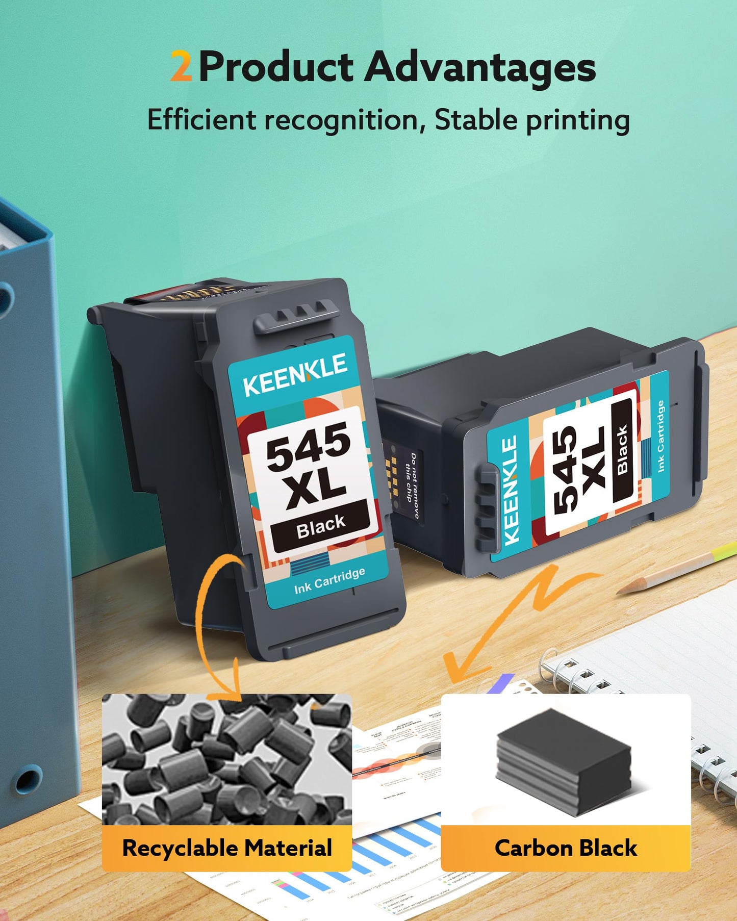 PG-545XL 545 XL Black Printer Cartridges for Canon PG 545 XL 545XL, for Canon Pixma TS3450 MG2550S MG2555S TR4550 TR4551 TS3150 TS3151 MG2950 MG3050 MX490 MX495 iP2850 MG2450 MG3053 Printers (2-pack)
