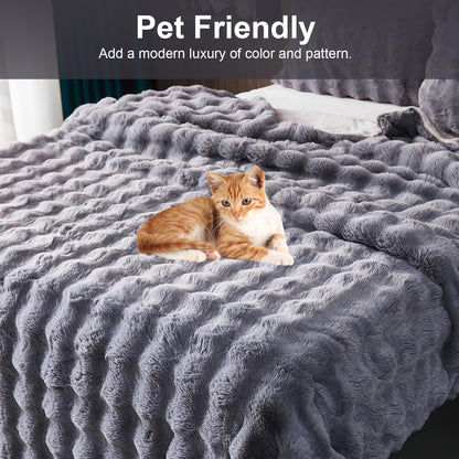 Rabbit plush blanket super soft living room blanket thick 1000 g/m² flannel blanket couch blanket warm throw blanket sofa blanket versatile blanket for bed sofa bedroom office dark grey 160 x 200cm