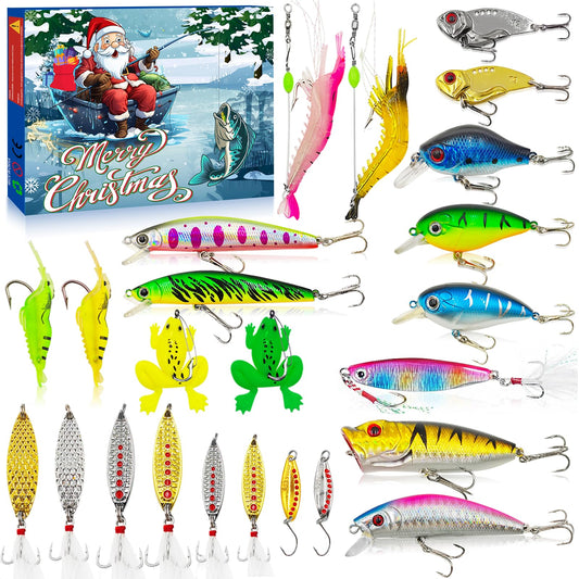 Angel Advent Calendar 2024 Men, Christmas 24 Days Angel Calendar Fishing Bait for Adults Teenage Boys Kids, Christmas Calendar Fisherman's Fishing Lures Angler Gift Fishing Set