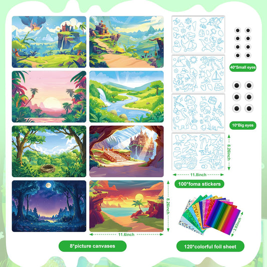 CutteeyFyry Foil Fun for Kids, Dinosaur Foil Art for Kids, Craft Sets for Ages 3-10, Kids Activity Kits Travel Toy Christmas Birthday Easter Gifts
