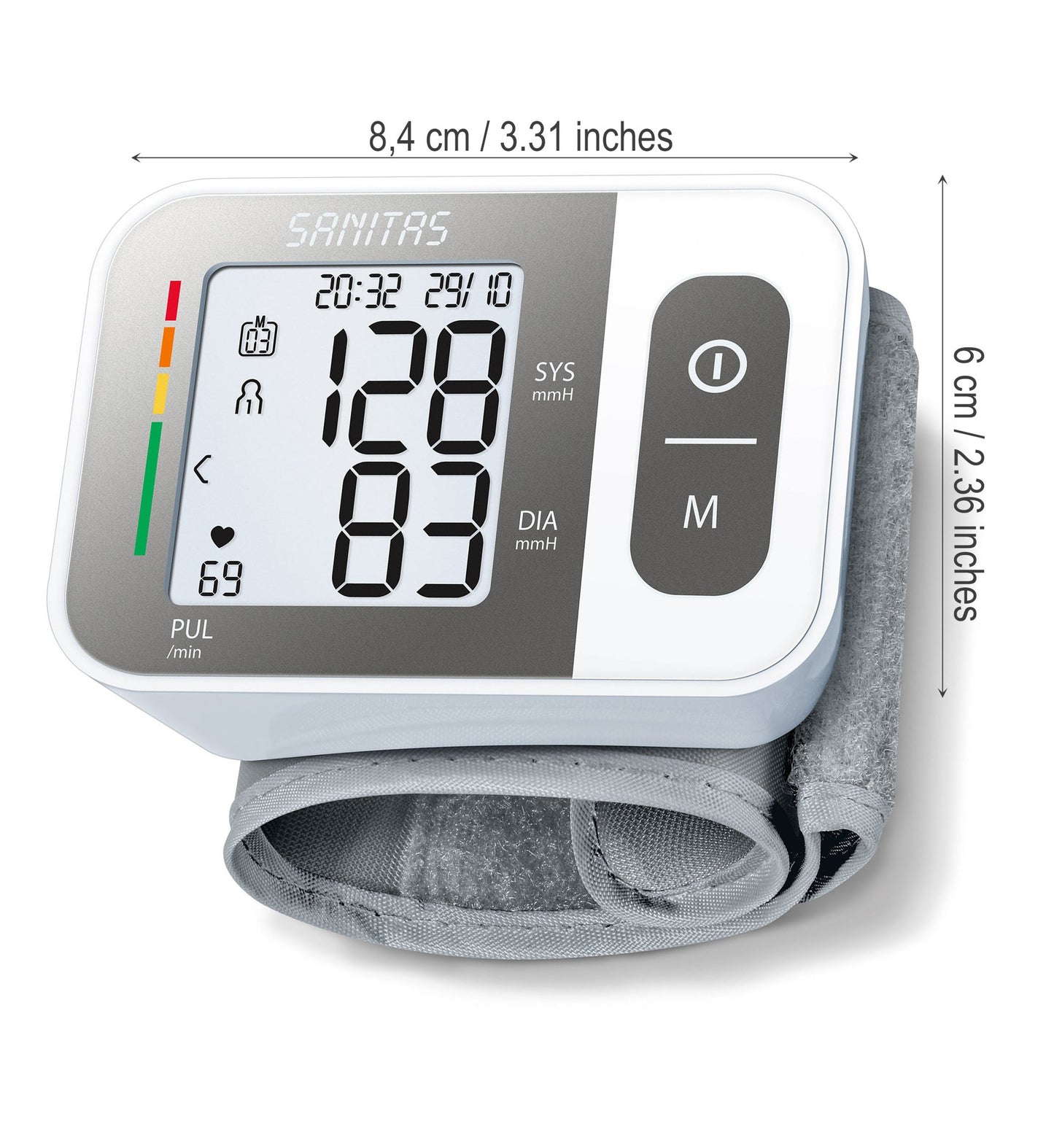 Sanitas SBC 15 wrist blood pressure monitor, fully automatic blood pressure and pulse measurement, warning function for possible heart rhythm disorders.