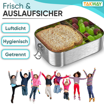 TAKWAY stainless steel lunchbox for kids with compartments 800ml | Leakproof | Bento box with adjustable dividers | Snack box lunchbox for kindergarten school (soccer, divider)