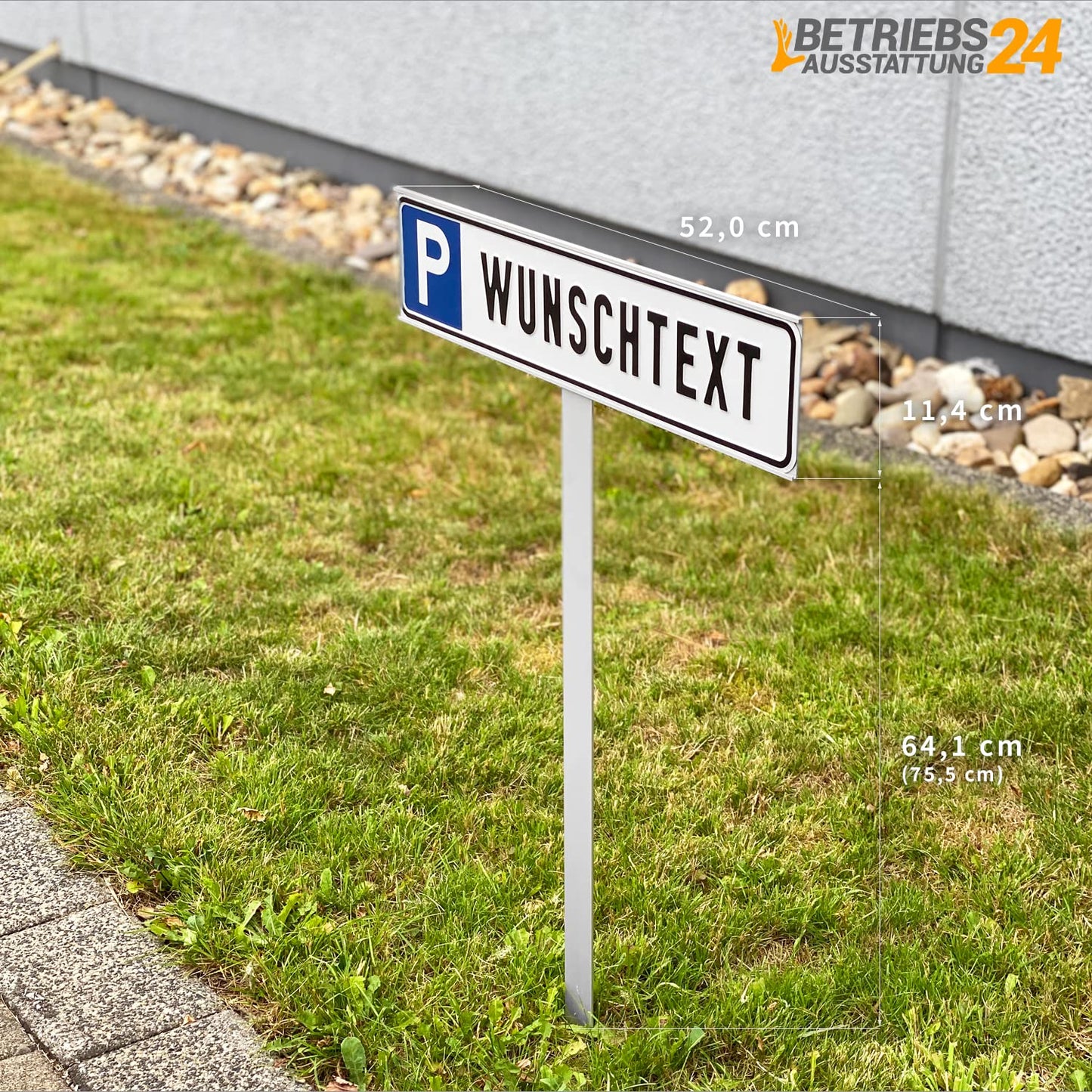 Operating equipment24 Custom parking sign with drive-in post - parking identification with custom text - post for insertion - aluminum - 52x11 cm