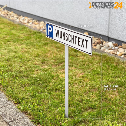 Operating equipment24 Custom parking sign with drive-in post - parking identification with custom text - post for insertion - aluminum - 52x11 cm