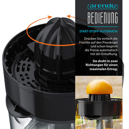Arendo - Stainless Steel Electric Citrus Juicer - Lemon Juicer Orange Juicer Lime Juicer Juicer - 1.2 liter fruit juice container - Press cone with two rotation directions - BPA free