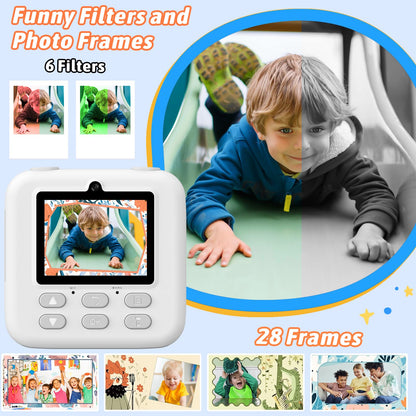 Upgrade kids camera instant print for boys and girls, 1080P HD dual-lens selfie digital camera with printing paper & 32G card, Christmas birthday gifts toy for toddlers and teens.