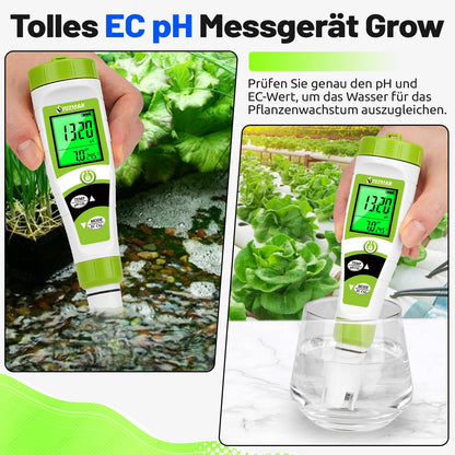 UIUZMAR Pool pH Meter Water, pH EC Meter Grow, Digital pH EC PPM Temperature Tester with pH 7.0 Calibration Solution for Pool, Hot Tub, Hydroponics, Drinking Water, Aquarium, Beer Making