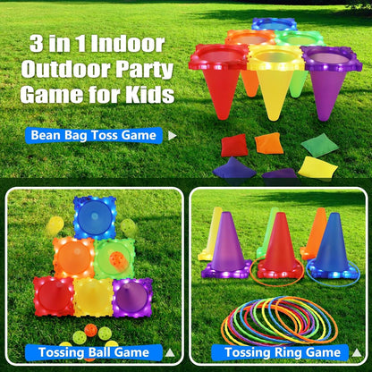 VATOS Light Up Throwing Games Outdoor Games Garden Games for Kids 3 4 5 6 years, Ball & Ring & Bean Bag Toss Game Set, Toss Game Garden Toy Games for Outside Outdoor Games Toy for Kids
