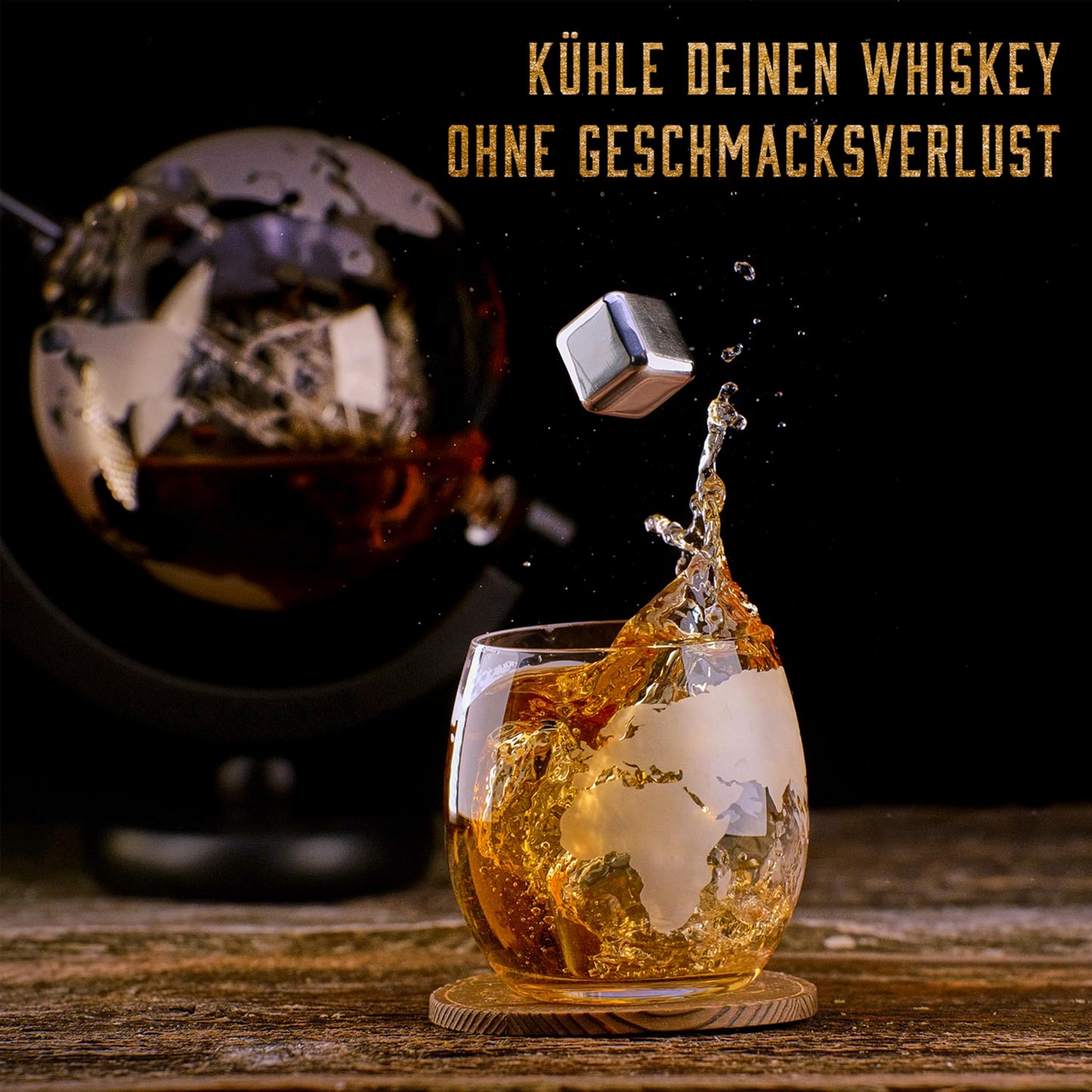 Whiskey Decanter Set - Whiskey Gift Set - Gifts for Men - Men's Gift - Birthday Gift for Men - Globe Decanter 900ML, Gift Box, 4 Whiskey Glasses, 4 Whiskey Stones