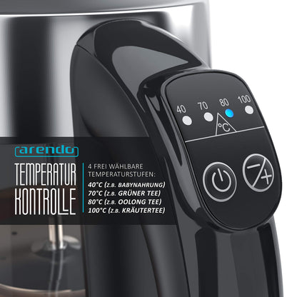 Arendo - Glass water kettle with temperature setting and tea infuser - Adjustable temperatures 40, 70, 80, 100 degrees - 1.7 liters - Auto shut-off - Keep warm function