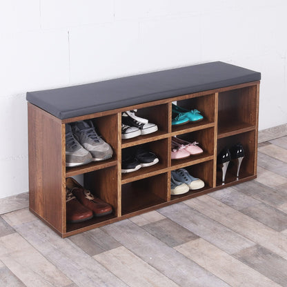 RICOO shoe bench with seat & storage 104x49x30cm dark oak chipboard, shoe rack with seat cushion WM033-EC-A, shoe cabinet with bench seat shoe rack entryway bench benches & chests
