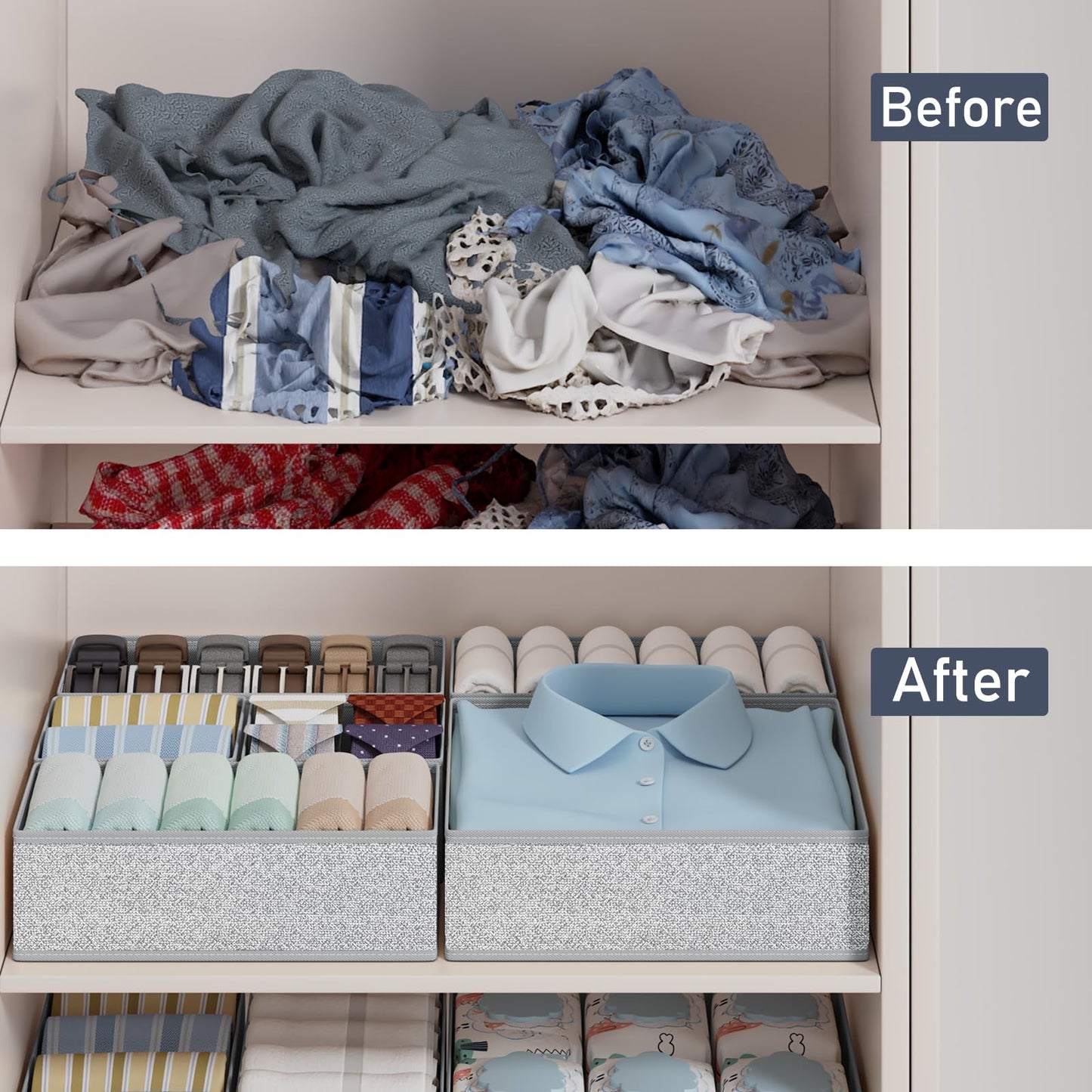 Homsorout 12 Piece Closet Organizer Drawer Organizer, Foldable Storage Box Fabric, Underwear Organizer, Closet Organizer for Clothing, Socks, Heather Gray