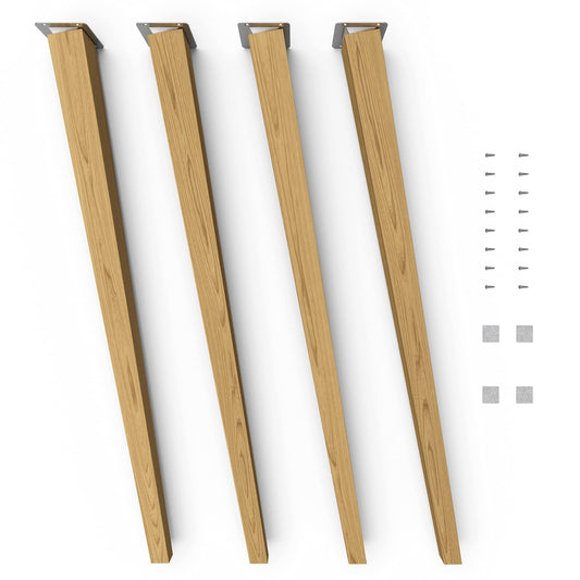 Sossai solid oak table legs with oil finish, Clif Square HMF4, 71 cm high, square, slanted design, for chairs, tables.