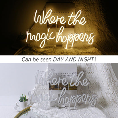 Where the Magic Happens LED White Light Sign Neon Acrylic Neon Sign for Bedroom Wedding Birthday Party Decor Sign