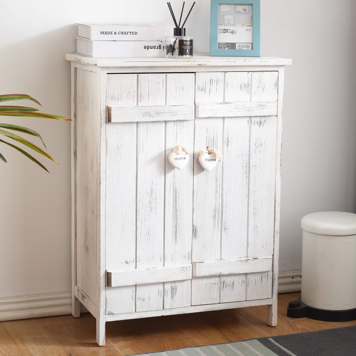 Rebecca Mobili kitchen cabinet chest of drawers bathroom cabinet 2 doors white shabby chic hearts entrance - Dimensions: 70 x 51 x 30 cm (HxLxB) - Art. RE4573