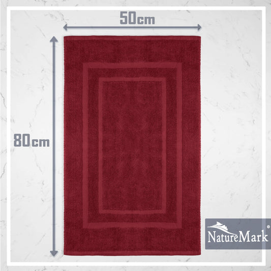NatureMark 2-pack bath mat | Premium quality | 100% cotton | 50 x 80 cm | Shower mat double pack | Color: Bordeaux red