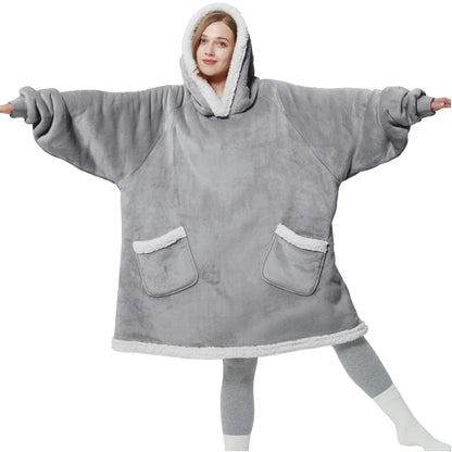 BEDSURE Hooded Blanket with Sleeves - Sherpa Sleeved Blanket Hoodie for Women, Grey, 110x90cm. Perfect gifts for women.