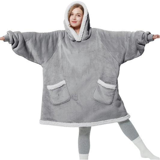 BEDSURE Hooded Blanket with Sleeves - Sherpa Sleeved Blanket Hoodie for Women, Grey, 110x90cm. Perfect gifts for women.