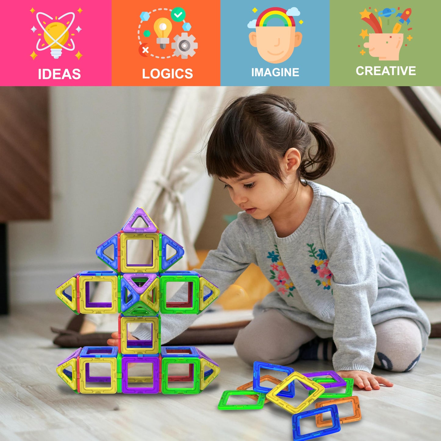 Magnetic building blocks Magnet Montessori toy for kids 40pc set Suitable for ages 3-8, ideal educational toy for boys girls gift