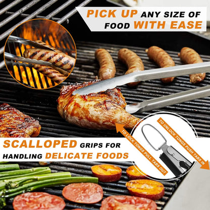 POLIGO 5-piece Grill Tools Set - Premium extra thick, stainless steel BBQ accessories - portable grill kit - perfect for birthdays, for men and women.