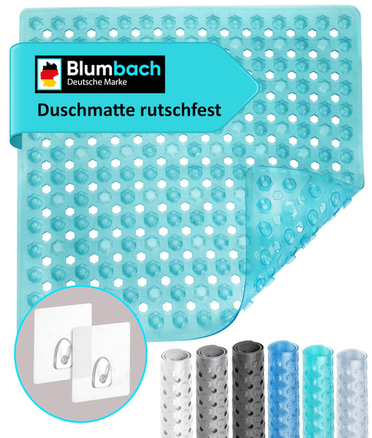 Blumbach® Non-Slip Shower Mat 53x53cm - 100% BPA-free - Includes 2 hooks for hanging - non-slip grip shower & bathtub mat, shower insert, mold-resistant & machine washable.