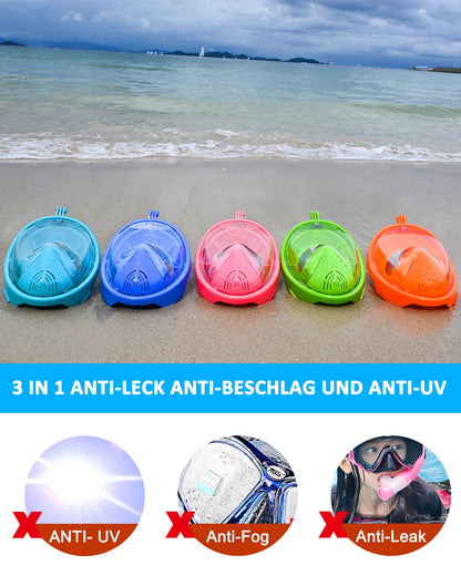HINATAA Kids Snorkel Mask, 180° Panoramic View, Easy Breathing, Full Face Snorkel Mask, Anti-Fog and Leak-Proof, Suitable for Kids aged 4-15 (Green)