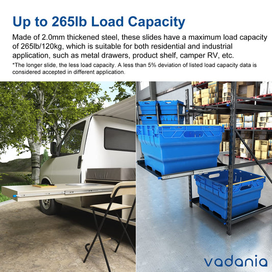 VADANIA drawer slides with lock 800mm, 71kg load capacity Heavy duty full extension ball bearing Side mount #VD2053, 1 pair