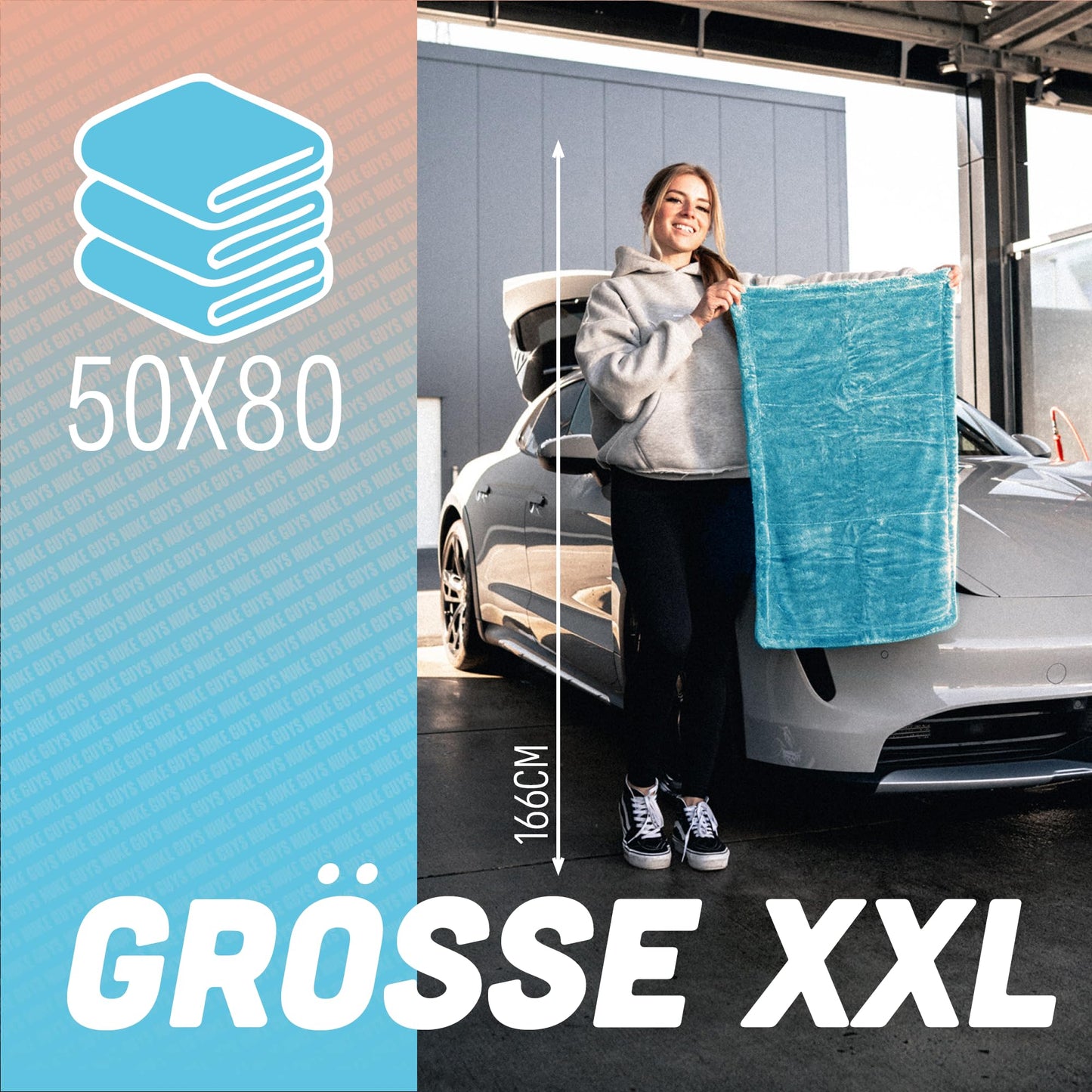 Nuke Guys Gamma Dryer XXL | Ultra absorbent drying towel 1400 GSM blue 50x80cm | Lint-free, soft rounded fibers, scratch-free, extra large | Premium microfiber cloth for car motorcycle bicycle