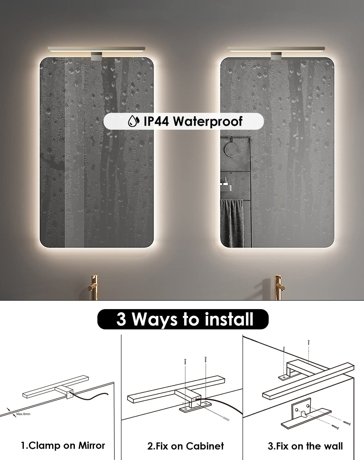 KYOTECH LED mirror light for bathroom. Dimmable 12W 400mm 800LM with switch. IP44 waterproof. Remote controlled. Makeup light for bathroom. Made of aluminum material.