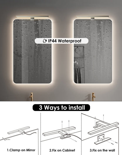KYOTECH LED mirror light for bathroom. Dimmable 12W 400mm 800LM with switch. IP44 waterproof. Remote controlled. Makeup light for bathroom. Made of aluminum material.