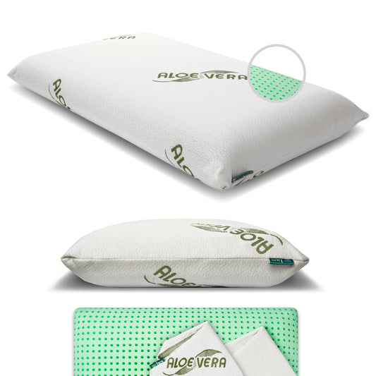 Memory Foam Pillow | 12 cm height | Side sleeper pillow, back & stomach sleeper | For adults and adolescents | Aloe Vera | Made in Italy
