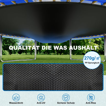Devoko Trampoline Outdoor Ø 183/228/305/366/427 cm Indoor Trampoline Kids Garden Trampolines, Complete Set with Shoe Net, Ladder, Edge Cover, Safety Net, Weight Capacity 150 kg (Blue)